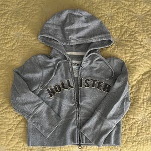 Gray Hollister Cropped Mini Hoodie - Quarter-Sleeves Size Small